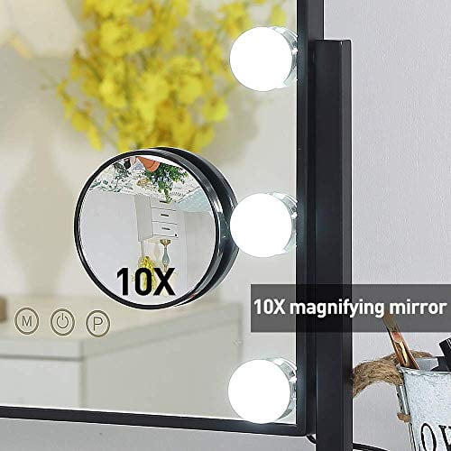 FENCHILIN Lighted Makeup Mirror Hollywood Mirror Vanity Makeup Mirror with Light Smart Touch Control 3Colors Dimable Light Detachable 10X Magnification 360?Rotation(Black)