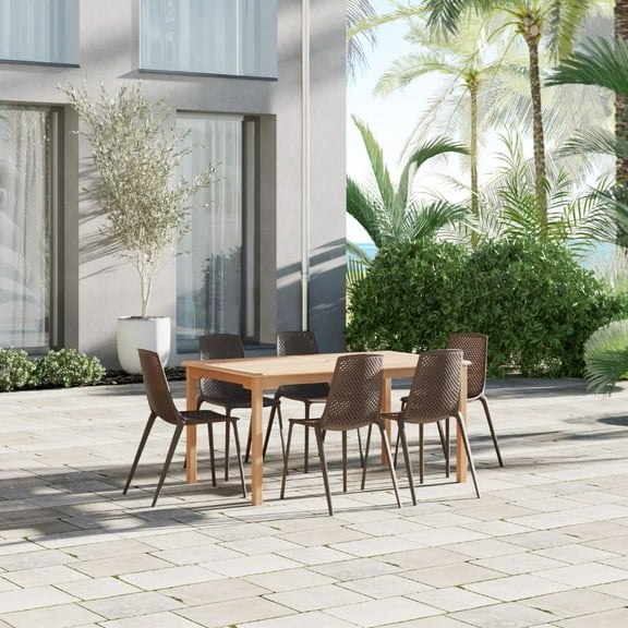 Amazonia Iris 7-Piece Patio Dining Table Set, Eucalyptus 100% FSC, Ideal for Outdoors and Indoors, Brown