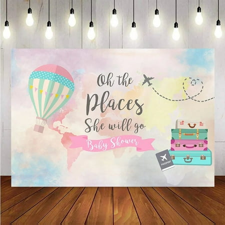 Image of Travel adventure baby shower backdrop airplane postmark love backdrop children newborn baby shower Party photography backgrounds