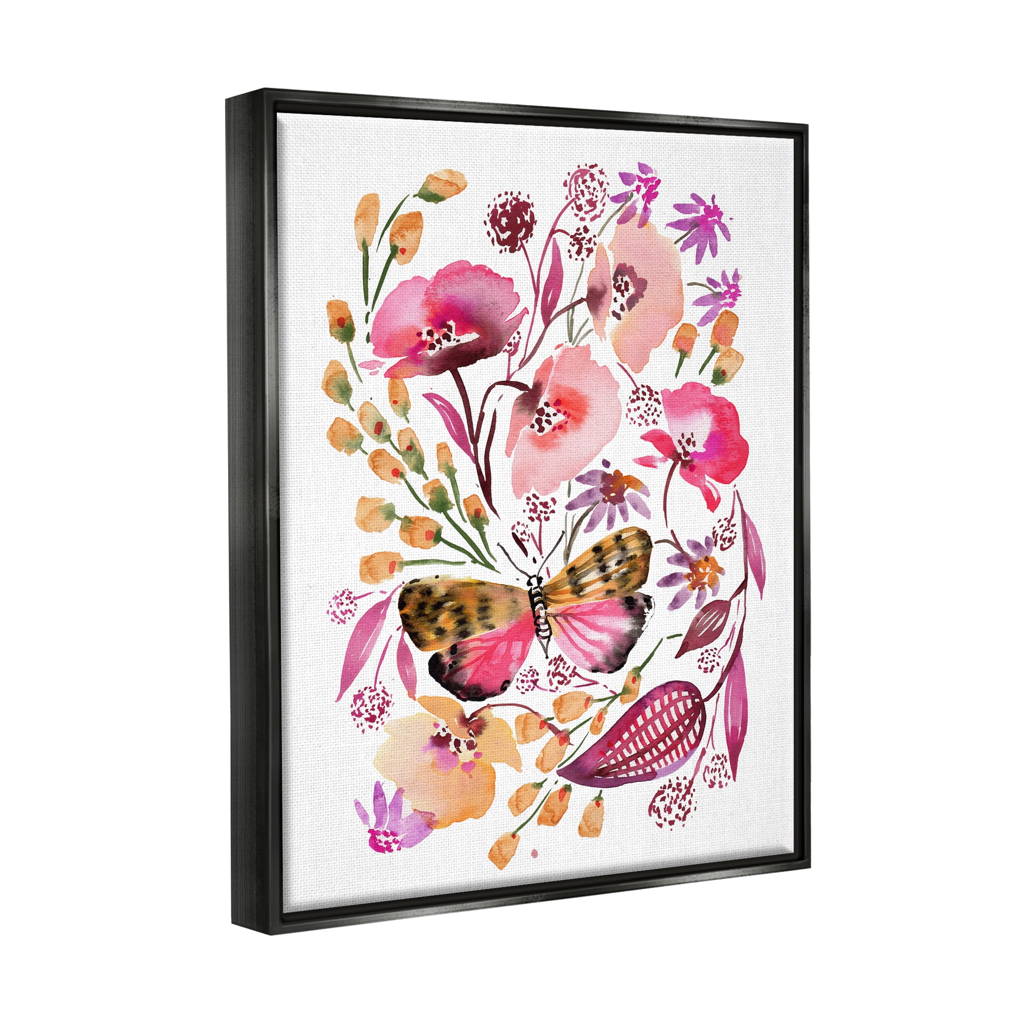 Stupell Industries Abstract Pink Botanicals Botanical & Floral Painting Black Floater Framed Canvas Art Print Wall Art, 25 x 31