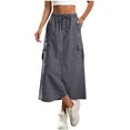 thumbnail image 2 of Umfun Women's Utility Cargo Midi Skirt with Drawstring Waist & Pockets - Solid Color Relaxed Fit Long Skirt for Outdoor Hiking & Daily Wear, 2 of 9