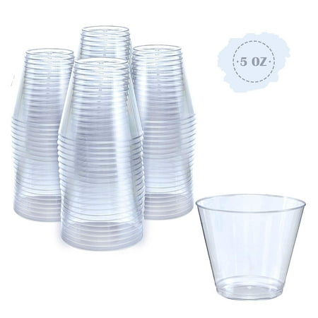 Small Clear Plastic Cups | 5 oz. 100 Pack | Hard Disposable Cups | Plastic Wine Cups | Plastic Cocktail Glasses | Plastic Drinking Cups | Plastic Party Punch Cups | Bulk Wedding Plastic