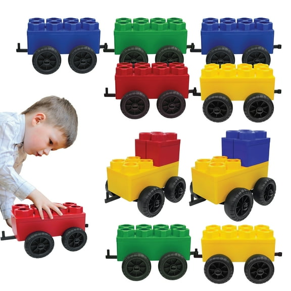 Jumbo Building Blocks - 10 Train Cars Set - Conductor Train for Kids Ages 3-8