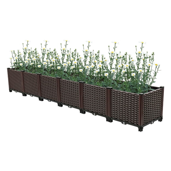 Large Raised 6-Section Planter Box Outdoor Self Watering Planter Box Water Plug