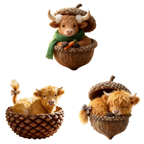 3PC Christmas Ornament 2D Acrylic Highland Cow Hanging Ornament for Tree Outdoor Decorations, Animal Ornaments with Realistic Figures for Home Party,3.15 Inch