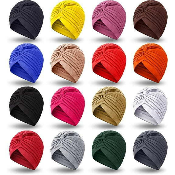16 Pieces Stretch Turbans Chemo Head Wraps Polyester Head Beanie Cover para Mujer Turbantes for Women