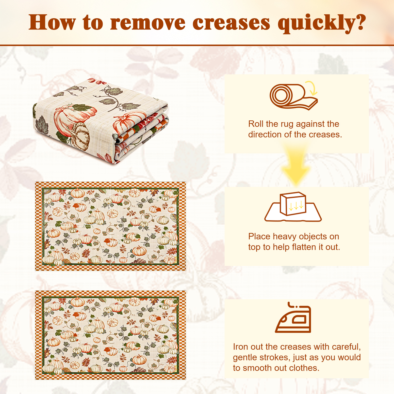 Bleum Cade Fall Area Rugs 2x3 Entryway Rug,Non Slip Washable Door Mat Outdoor Indoor Pumpkins Welcome Mat for Entrance,Beige