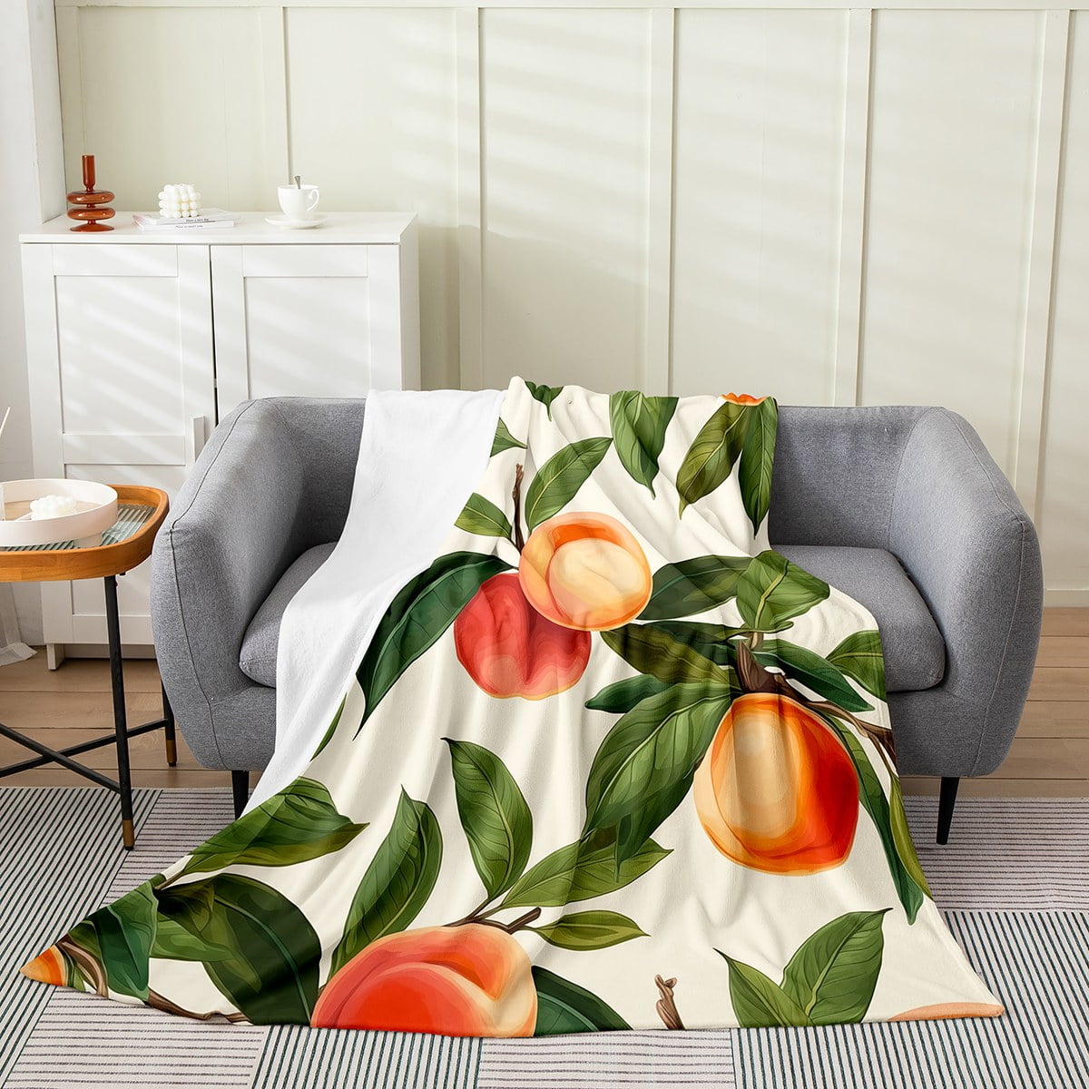 YST Peach Blanket Throw 50X60 Cute Peaches Throw Blanket Tropical Botanical Plants Fruit Fleece Blanket Room Decor for Kids Boys Girls Summer Kawaii Fruit theme Fuzzy Blanket Walmart
