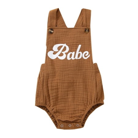 

Canrulo Newborn Baby Boy Girl Sleeveless Romper Bodysuit Cotton Line Summer Clothes Backless Overalls Brown 2 18-24 Months