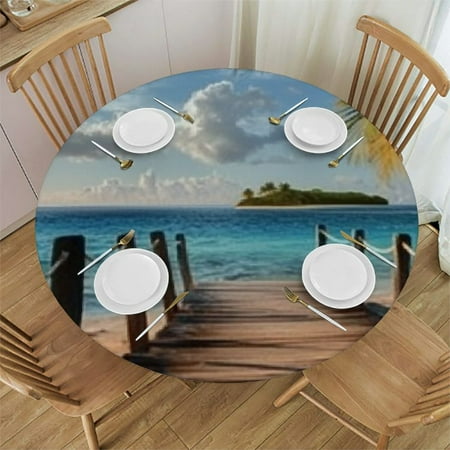 

Sheronv Palm Trees Round Tablecloth Stain-Resistant and Washable Ideal for Indoor and Outdoor Use 100% Polyester Fiber Waterproof Fabric Single-Sided Printing Various Sizes 38 -42