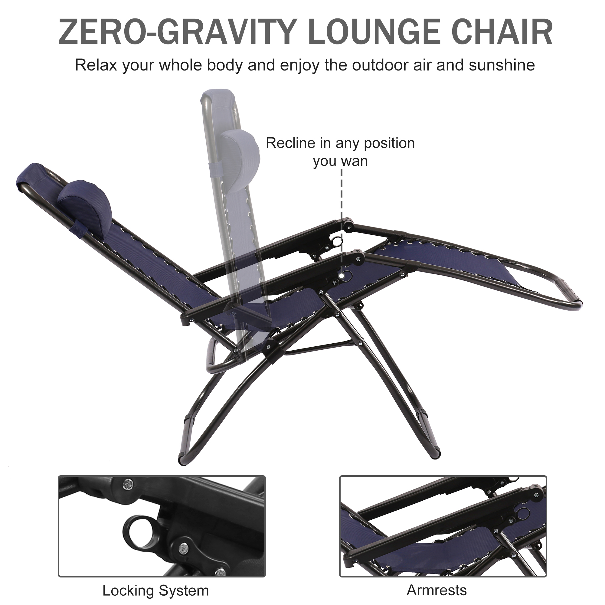 Outdoor Zero Gravity Chairs 2 Pack, Folding Patio Lounge Camping Chair Recliner with Adjustable Pillow Outdoor Furniture for Pool Side Camping Yard Beach - image 3 of 7