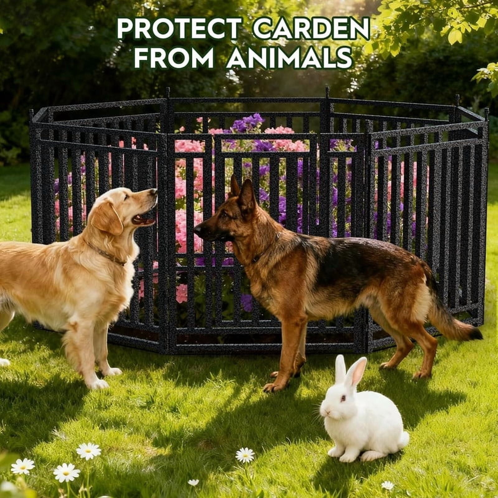 SPZONE 40 in H x 72 ft L Outdoor Garden Fence with Gates, 28 Panels + 4 Gates, Weather-Resistant Yard Barrier for Privacy & Decoration, Black/Silver