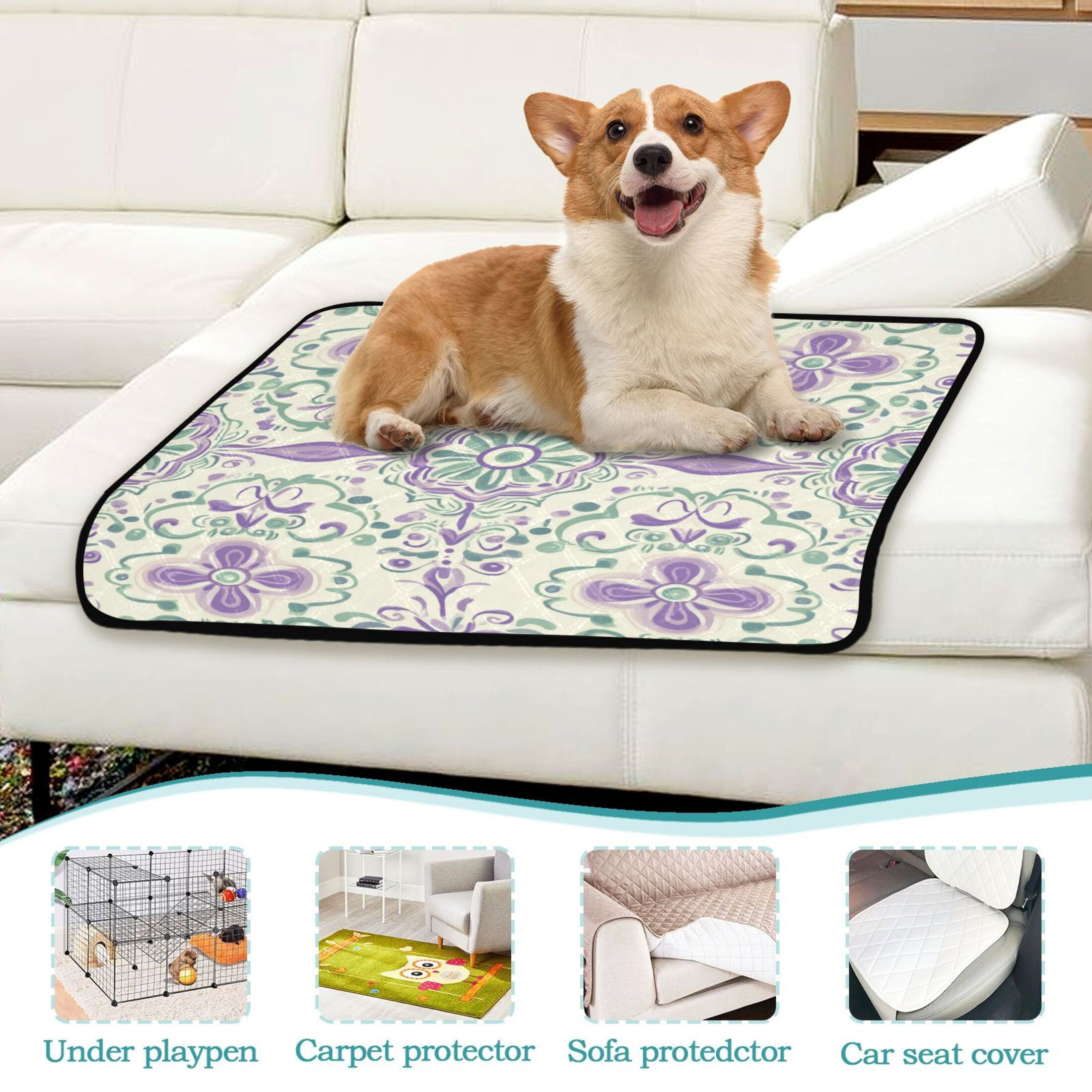 Qxltty Intricate Indian Patterns Cat litter Pads Pet Set of 2 Diaper Mats Center Anti-leakage Layer Absorbent Soft and Comfortable