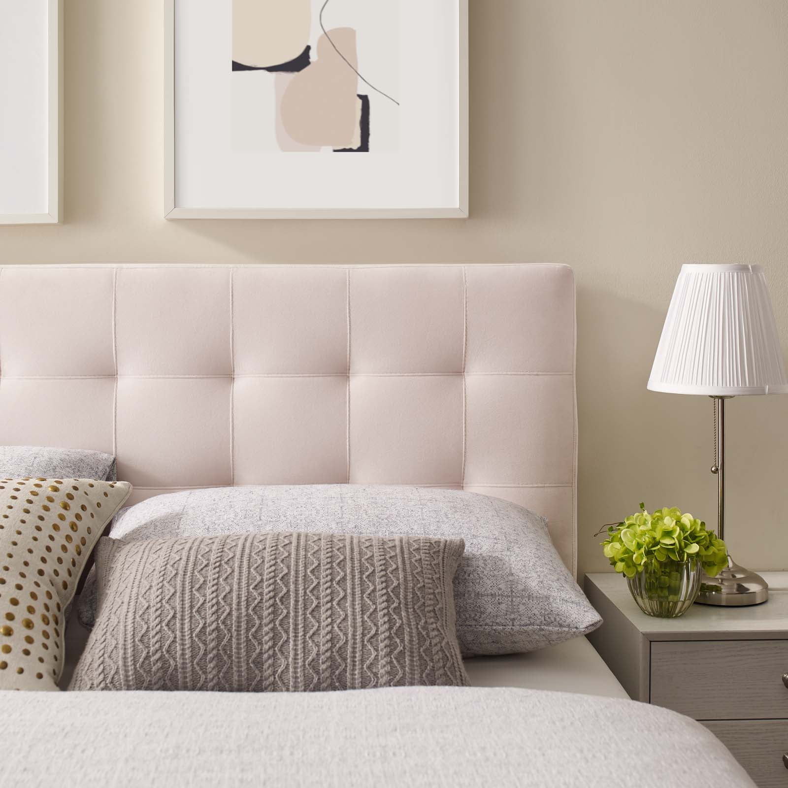 Contemporary Modern Urban Designer Bedroom Queen Size Tufted Headboard, Velvet Fabric, Pink