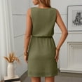 thumbnail image 3 of Square Neck Drawstring Sleeveless Vest Dress With, 3 of 6
