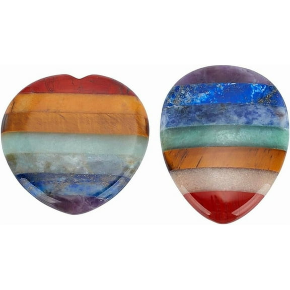 1 Set 2 Pcs Crystal Thumb Stones Heart and Leaf Shape Chakra Stones Natural Gemstone Figurines Colorful Worry Stone for Meditation Divination Indoor Home Decor
