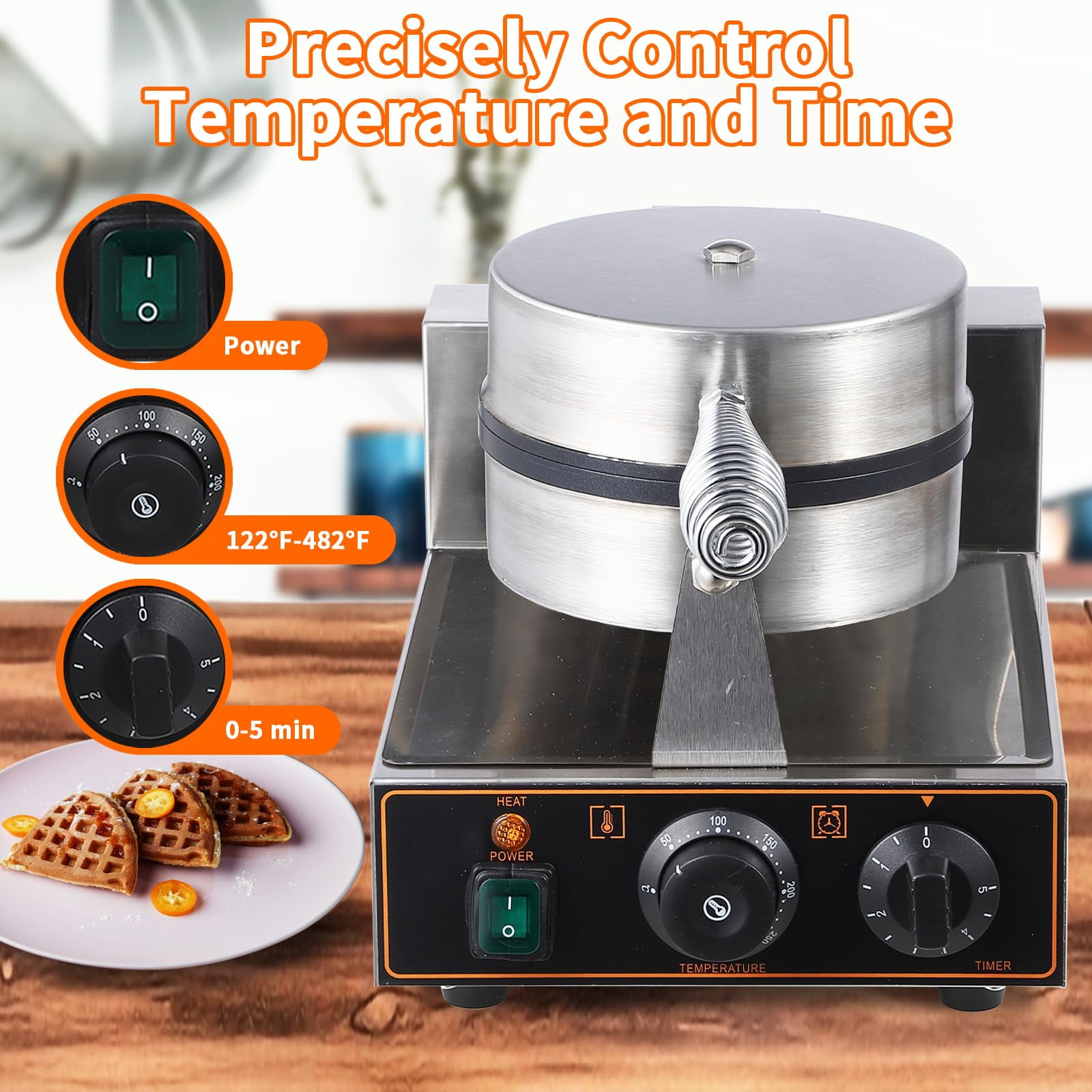 Juiluna 360° Rotating Electric Waffle Making Machine | 50-250℃ Non-Stick Flip Waffle Iron Waffle Maker Time Control Temperature Adjustable, 110V 1200W