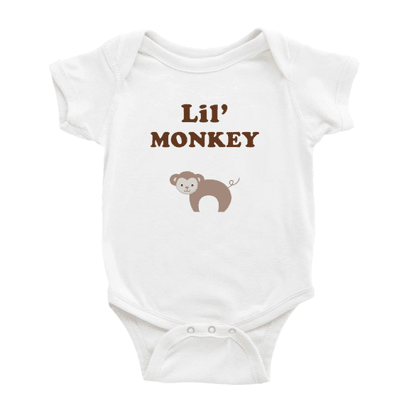 Cute Baby Jumpsuit Lil' Monkey Animal Funny Boy & Gril Newborn Clothes Outfits (White, 3-6 Months)