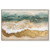 Glittering Waves of Dawn Canvas Coastal Abstracts by Art Remedy, Silver Frame, 45" x 30"