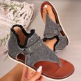 thumbnail image 5 of Women's Clip Toe Flat Sandals Breathable Denim Flip Flops Buckle Studded Open Toe Summer Low Platform Dressy Shoes Gray Size 7, 5 of 6