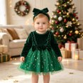 thumbnail image 2 of Baby Girls Long Sleeve Velvet Tulle Dress Set Star Print Skirt Ruffle Bow Detail with Matching Bow Headband, 2 of 6