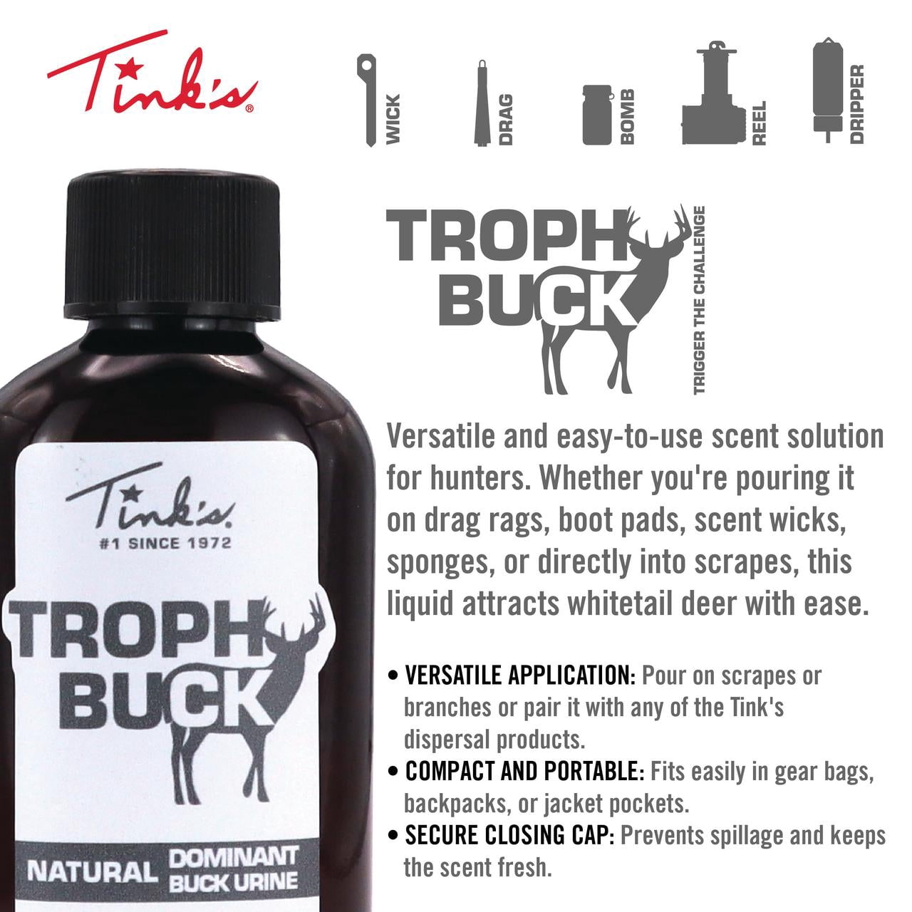 Tink's Trophy Buck Dominant Buck Urine Deer Scent Classic Glass Bottle - 2 oz.