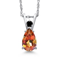 Gem Stone King 14K White Gold Ecstasy Mystic Topaz and Black Diamond Pendant Necklace for Women | 0.87 Cttw | Gemstone November Birthstone | Pear Shape 7X5MM | With 18 inch Chain