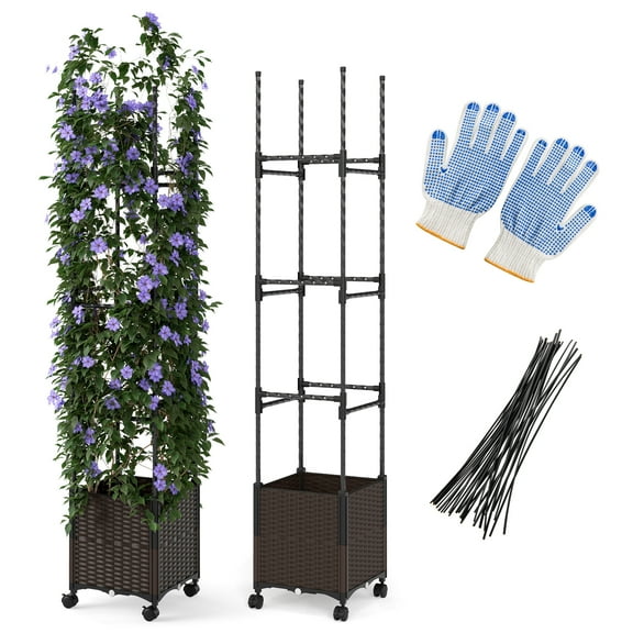 Gymax 87'' Tall Raised Garden Bed w/ Plant Box & Trellis Lockable Wheels Indoor Outdoor