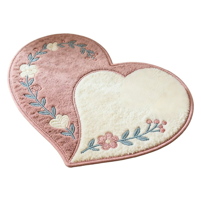 A Valentine'S Day Heart Shape Carpet Mat, Door Mat With Absorbent Nonslip Backing, Polyester Material For Entrance, Kitchen, Living Room, 19.69X15.75 In 0.33 Lb