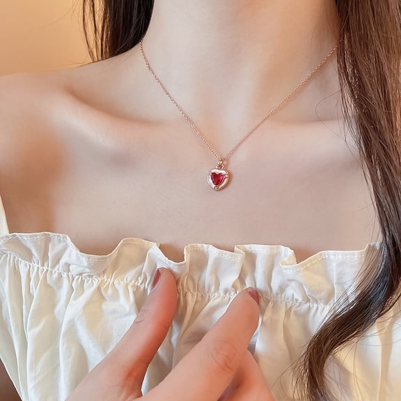 Ruby & White Sapphire CZ Heart Pendant Necklace in 14k Gold Over Sterling Silver
