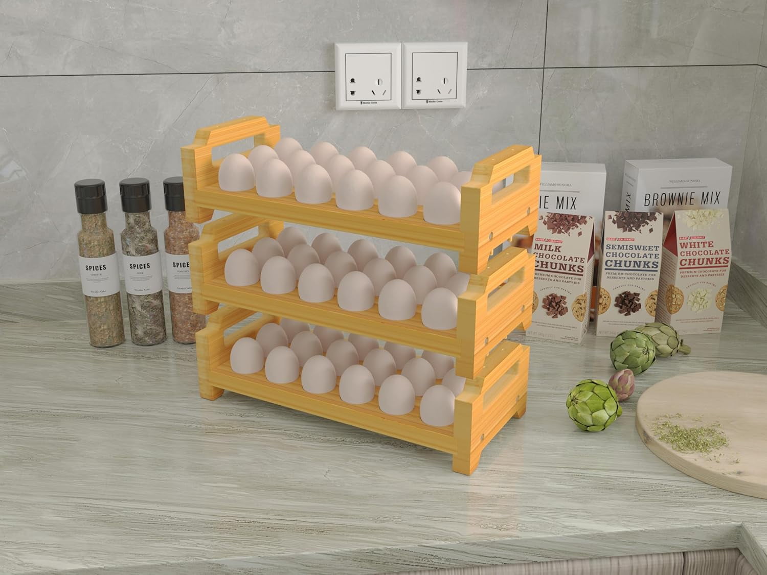 Bamboo Egg Holder Countertop Stackable Design for Fresh Eggs Farmhouse Egg Tray Storage Display Rack Kitchen Counter Top Organizer Wooden Egg Stand Fits Quail Duck Turkey Chicken Eggs (Modern)