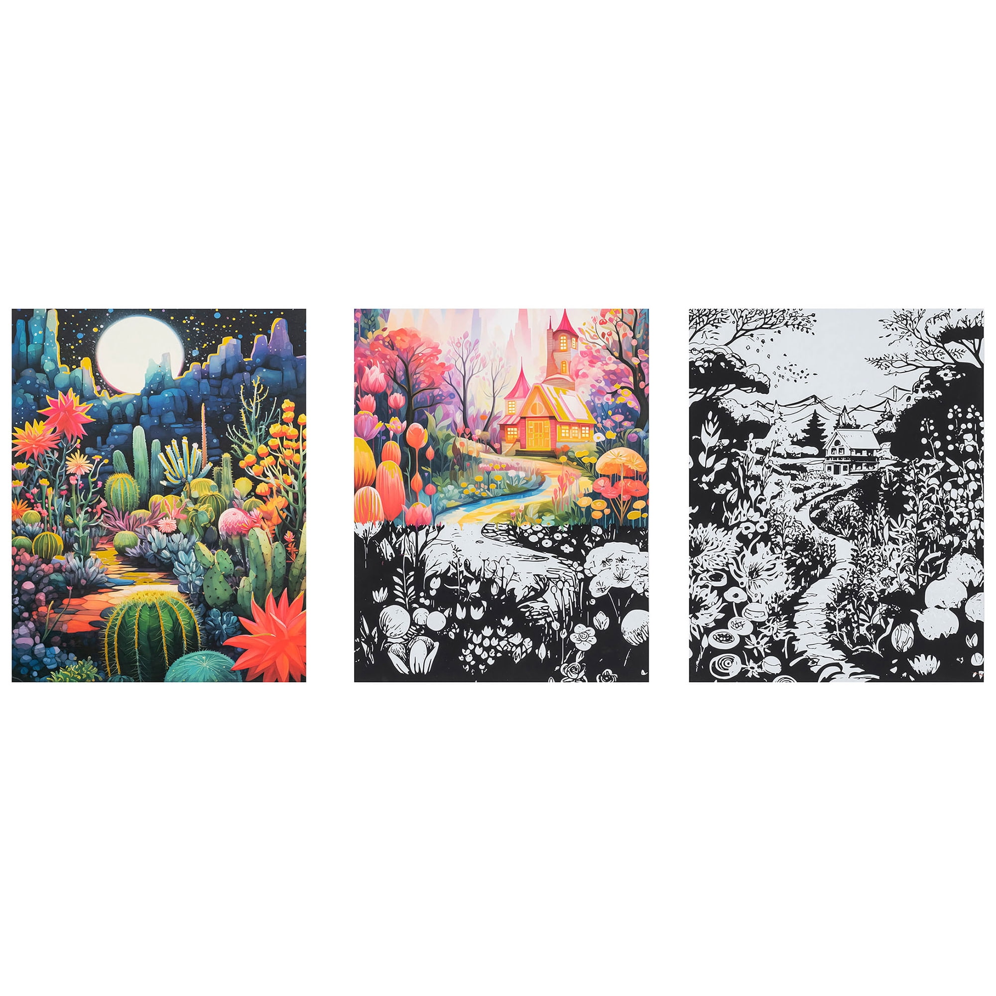 Brea Reese: Scratch Art Paper Pad - Magical Vistas - 12 Sheets, 6 Guided Designs, Metallic Accents, Dual-Tip Stylus & Brush, 8x8" Pages, Adult Craft