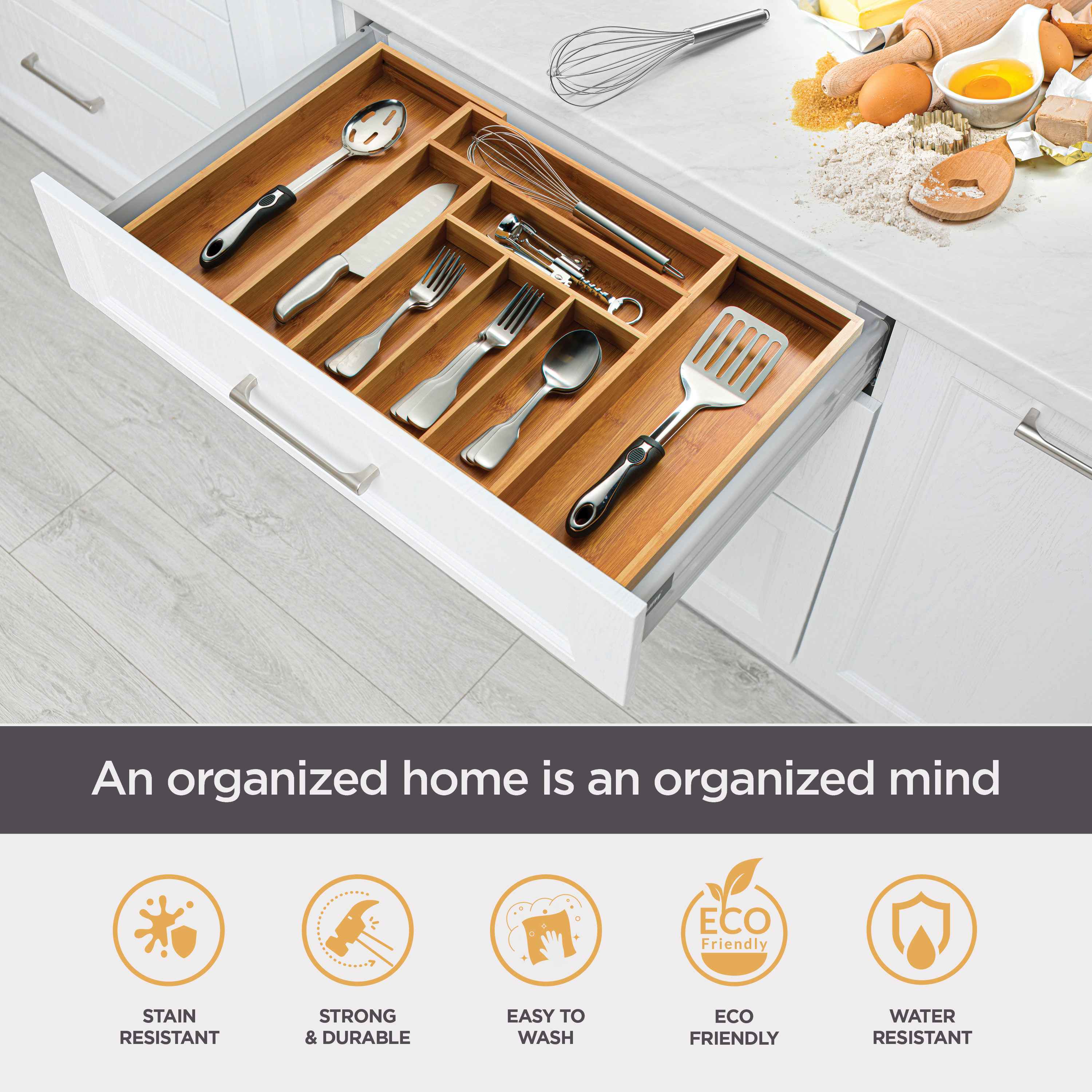 Expandable Kitchen Drawer Organizer - 8 Compartment Utensil Cutlery Tray - image 4 of 8