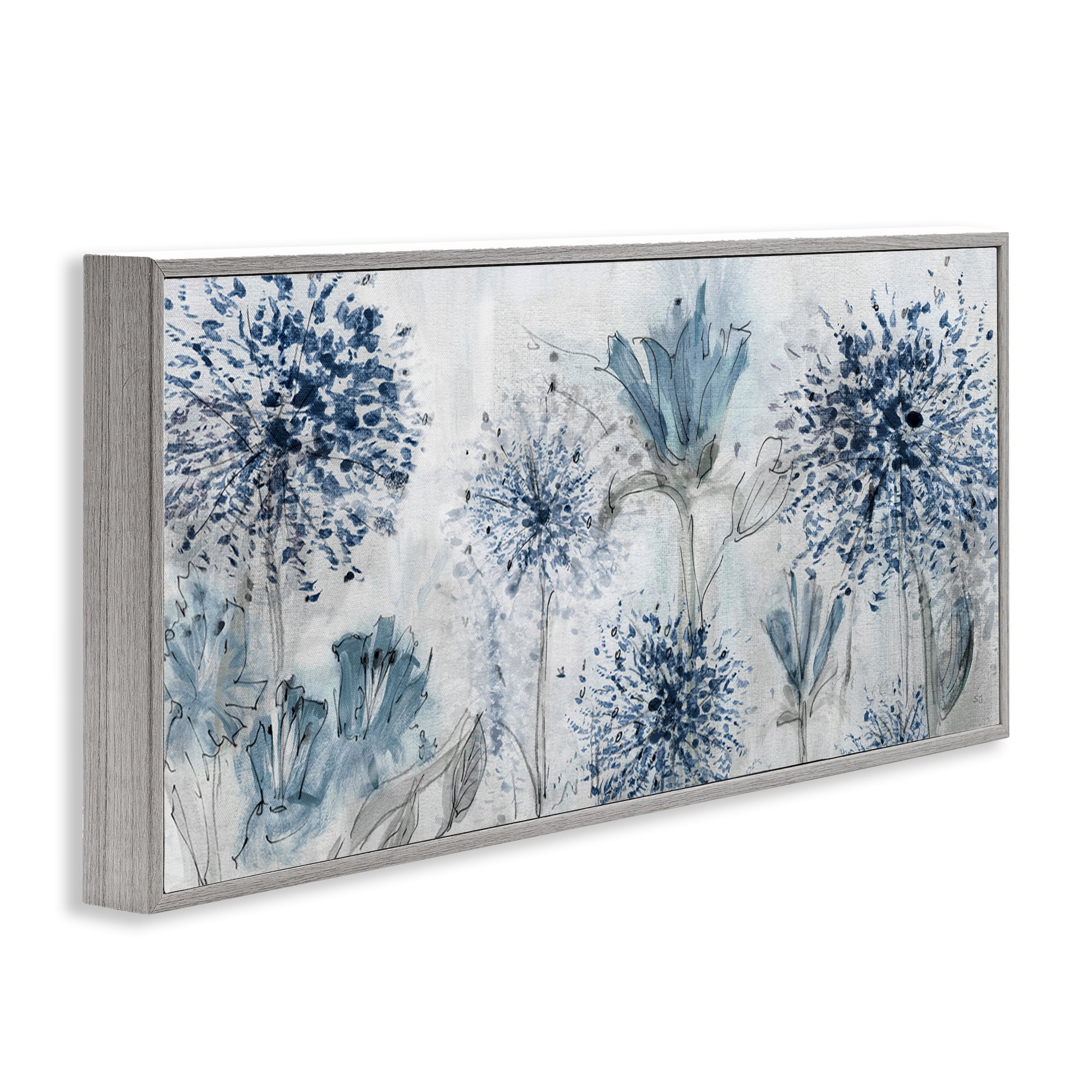 Stupell Industries Speckled Flower Impressions Botanical & Floral Painting Gray Framed Art Print Wall Art, 30 x 13
