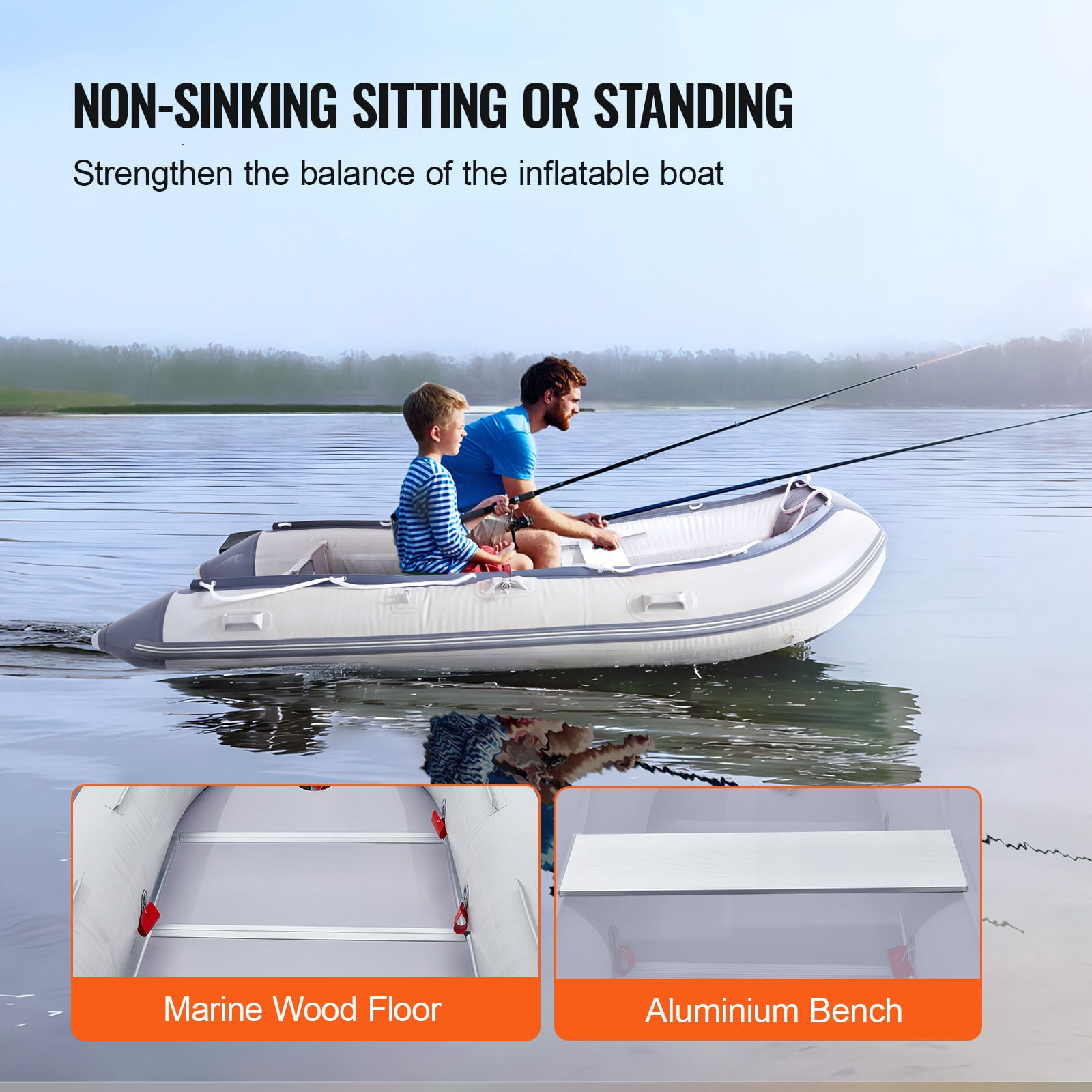 KFFKFF 6-Person Sport Inflatable Dinghy Boat Tender Fishing Boat with Wood Floor