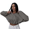 thumbnail image 2 of Dasayo Long Sleeve Hoodie Women Full Zip up Cropped Gray Solid Elastic Waist Hoodies Women's Blouses M, 2 of 7