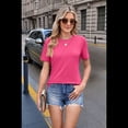 thumbnail image 4 of Blusa Plisada de Cuello Redondo para Mujer, Informal, Holgada, de Corta, Color Rojo Rosa, Talla S, 4 of 6