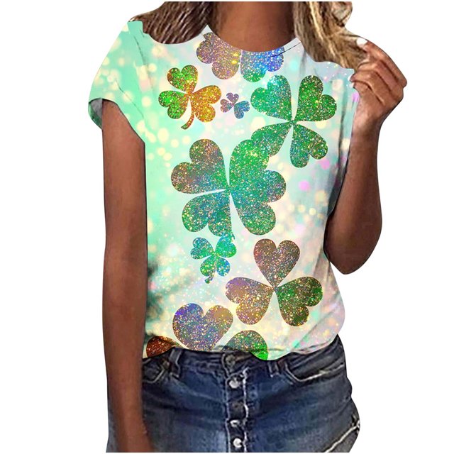Amzcrzy Womens Tops Mode Imprimé Trèfle T-Shirt de la Saint-Patrick Col Rond T-Shirts de la Saint-Patrick Décontractés Tendance Manches Courtes Hauts pour Femme