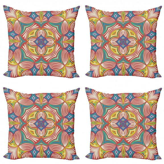 Ambesonne Colorful Throw Pillow Cover 4 Pack, Abstract Creative Ornate, 24", Multicolor