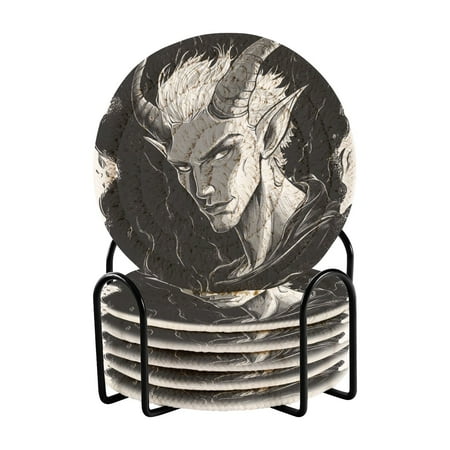

6-Pack Polyester Coil Coasters with Holder - Heat-Resistant (140℃) Non-Slip & Durable，Angry Man