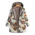 thumbnail image 2 of Women's Retro Print Hooded Jacket - Long Sleeve Zip Up Fleece Lined Coat Oversized Thick Composite Sherpa Pullover Vintage Floral Winter Warm Outerwear, 2 of 9