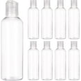 thumbnail image 1 of Paquete de 8 botellas de plástico PET transparentes rellenables de 200 ml (6.7 oz) para viajes, con tapa abatible a presión., 1 of 9