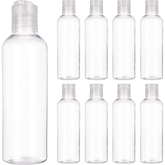 8 Pack 6.7oz PET Plastic Bottles Clear Refillable Travel Bottles with Press Disc Flip Cap for Shampoo Conditioner Lotion Cream Cosmetics DIY Projects for DIY