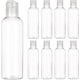thumbnail image 1 of Paquete de 8 botellas de plástico PET transparentes rellenables de 200 ml (6.7 oz) para viajes, con tapa abatible a presión., 1 of 9