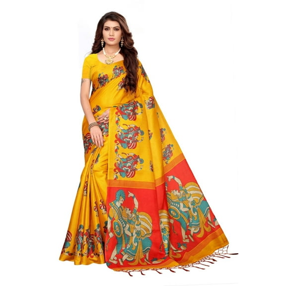 Multi color khadi cotton saree/sari with running blouse For Women/Girls