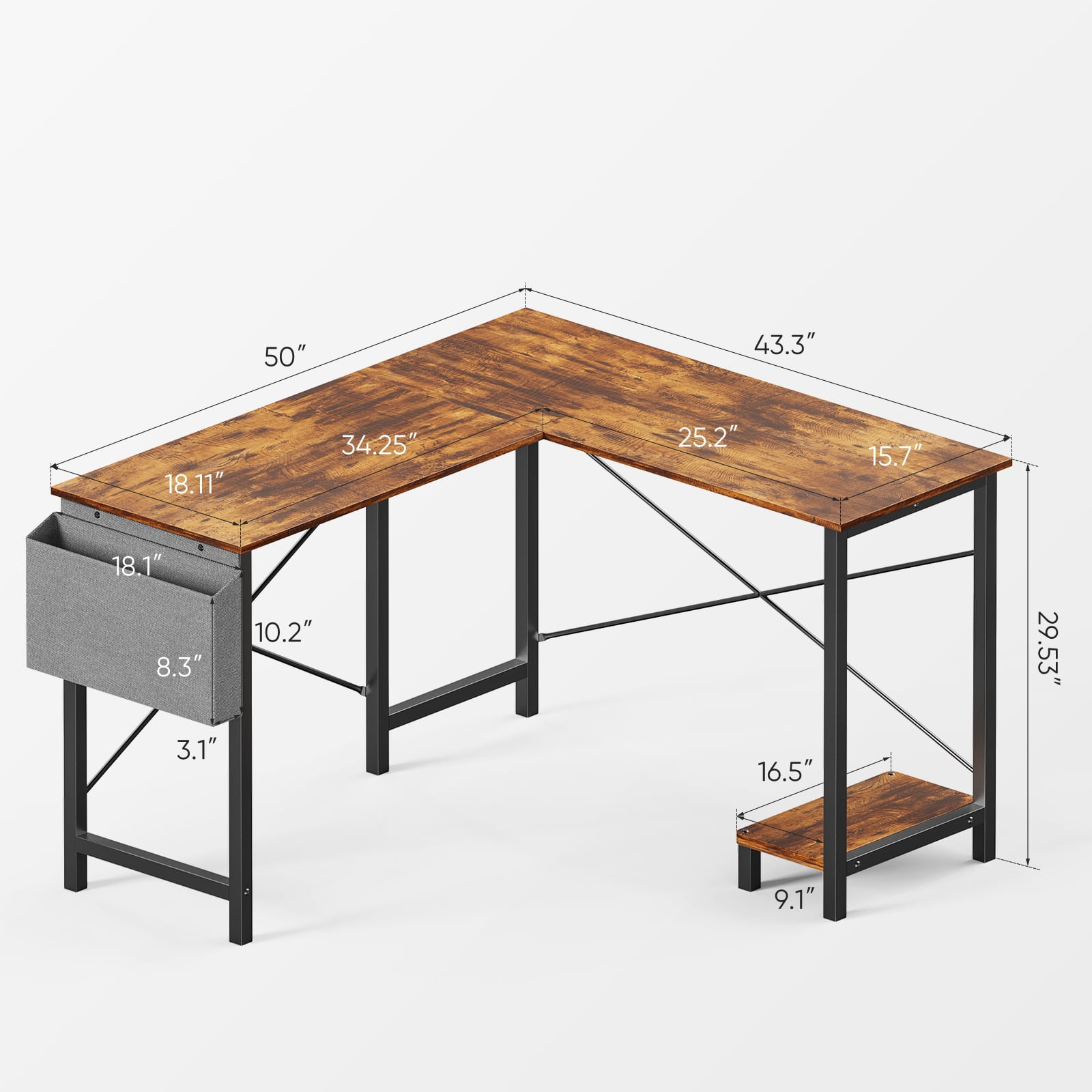 CONCETTA Modern L-Shaped Desk, Computer Desk Sleek Design, Spacious Workspace, Rust