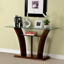 Furniture of America Panna Glass Top Console Table, Brown Cherry
