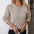thumbnail image 6 of TFEOQRY Pullover Sweater for Women Solid Color Comfortable Knit Wear Long Sleeved Round Neck Sweater Top Khaki, 6 of 6