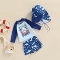 thumbnail image 5 of Douhoow 3Pcs Kid Boys Shark Print Swimsuits 12 18 24 Months 3 4 Years Beach Long Sleeve Striped Tops + Shorts + Hat, 5 of 9