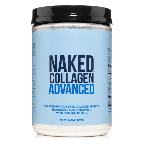 Colágeno Avanzado NAKED - Suplemento de colágeno hidrolizado en polvo con péptidos, ácido hialurónico y vitamina C, de animales criados en pastura y alimentados con pasto, apto para dieta paleo, sin O